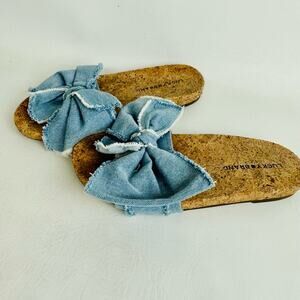 Lucky Brand Womens Floella Slip On Shoes Blue Chambray Sandals Slides Size 7
